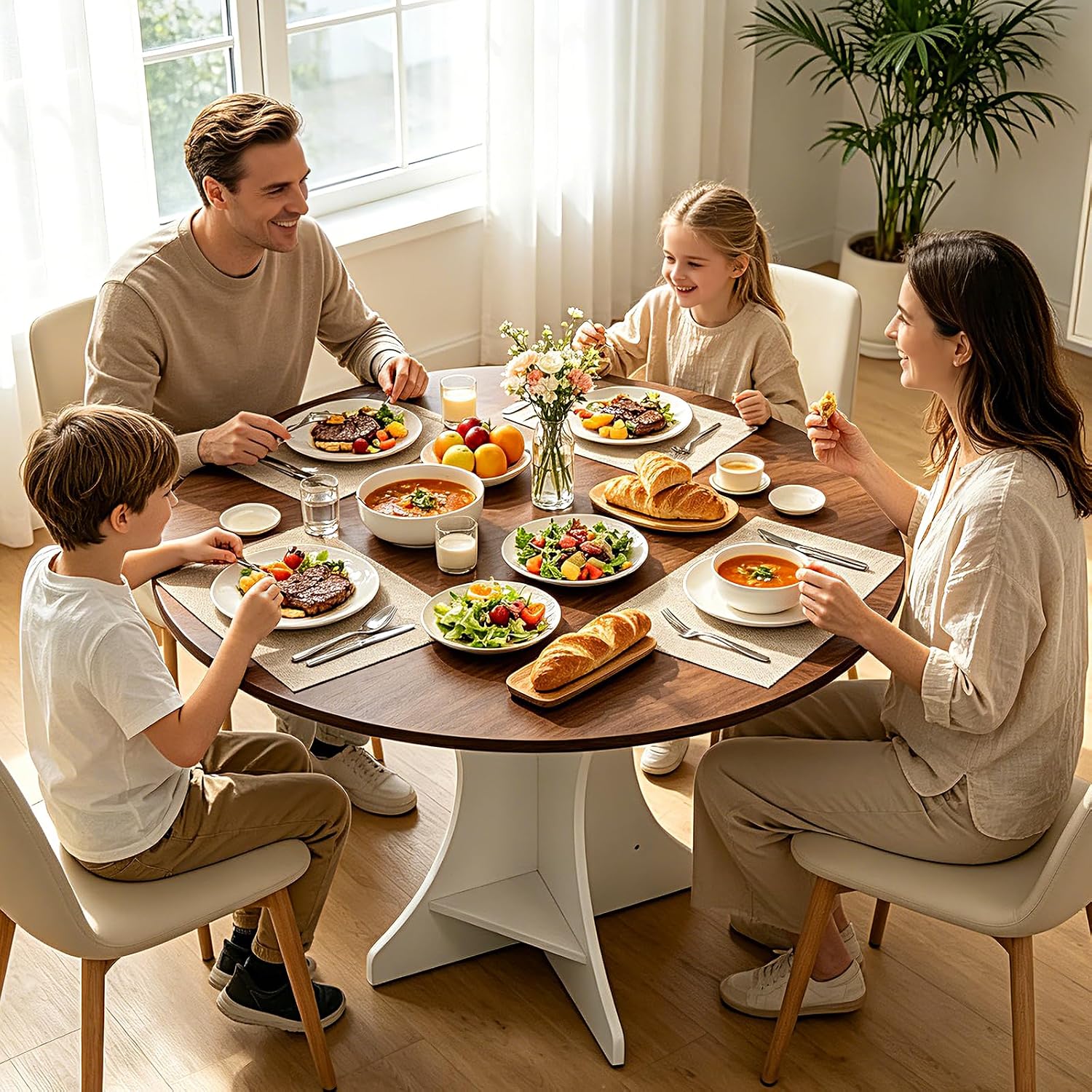 40" Round Dining Table Modern Circle Farmhouse Kitchen Table