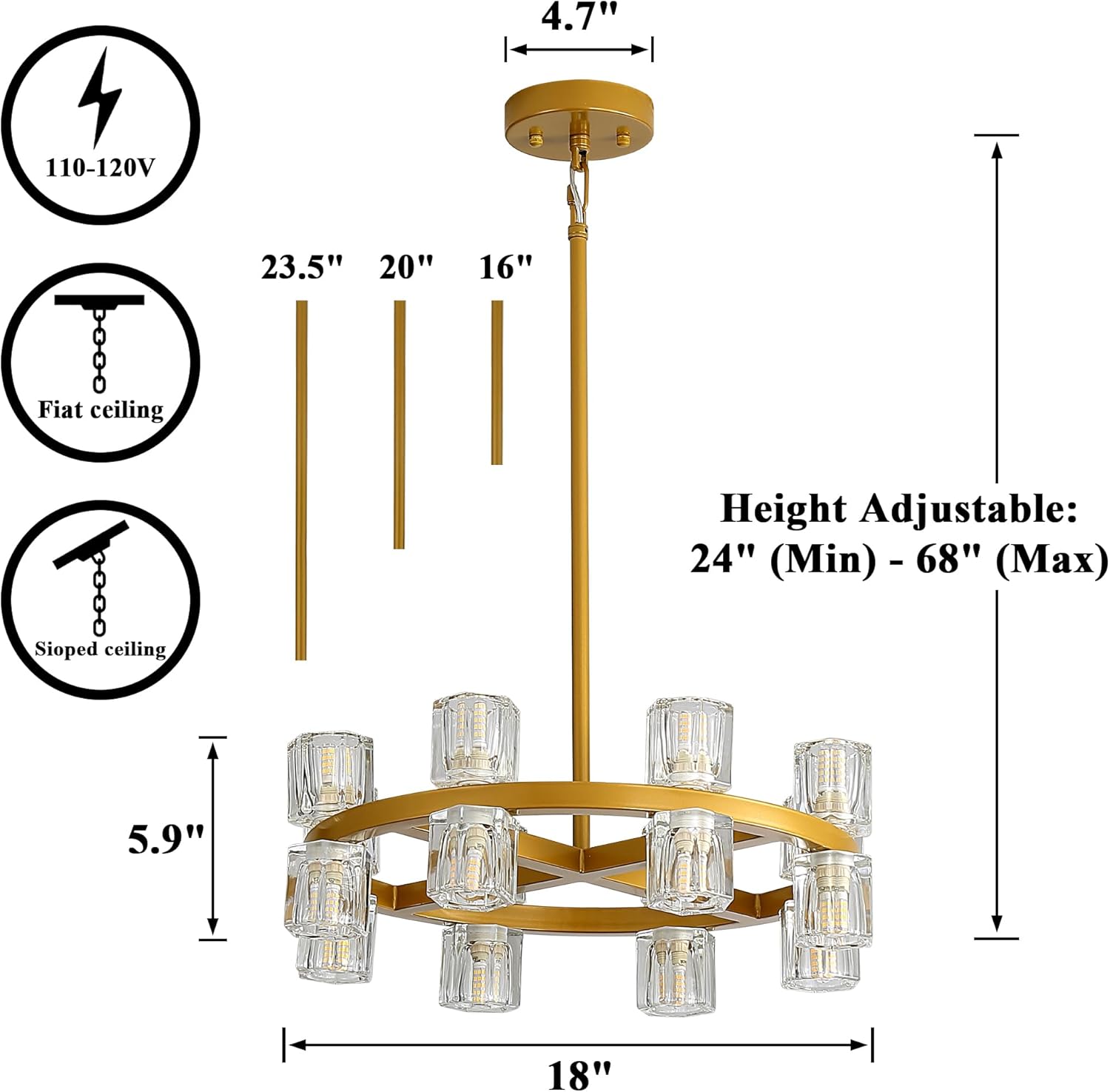 Crystal Wagon Wheel Chandelier with Crystal Shades