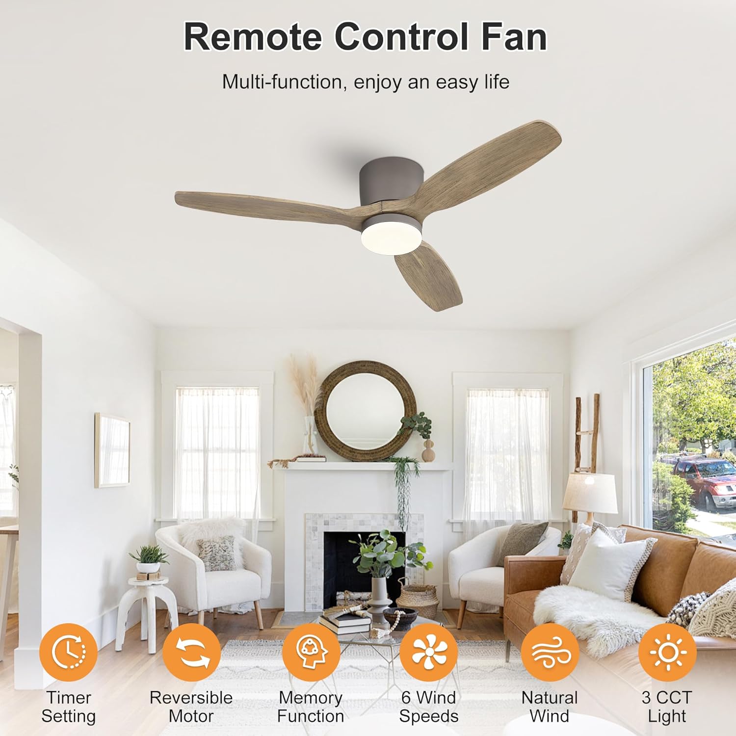 Flush Mount Ceiling Fan Light Solid Wood