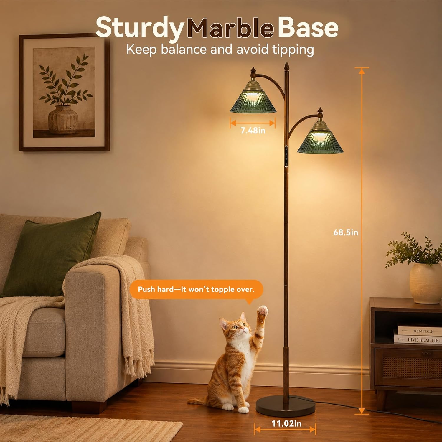 Dual-Head Vintage Tree Floor Lamp with Touch & Remote,