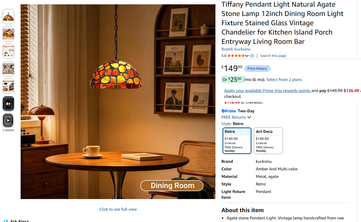 Tiffany Pendant Light Natural Agate Stone