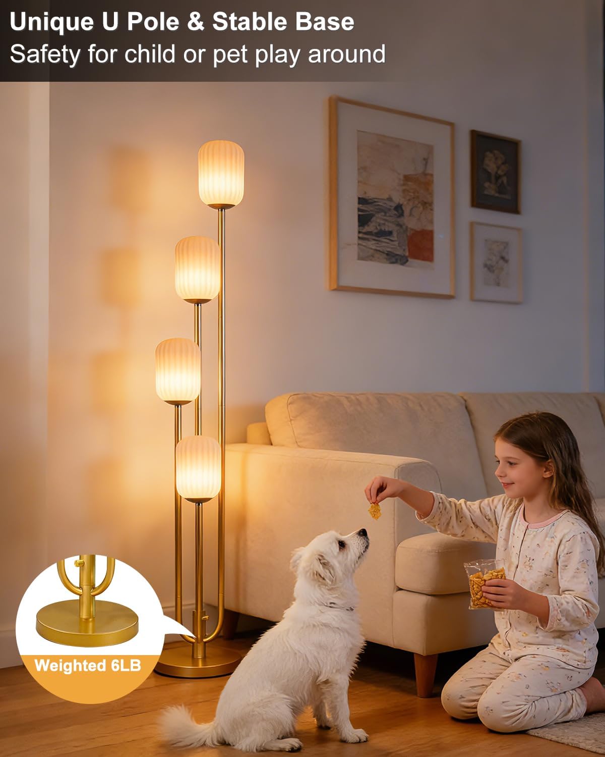 Gold Floor Lamp 4-Lights Dimmable