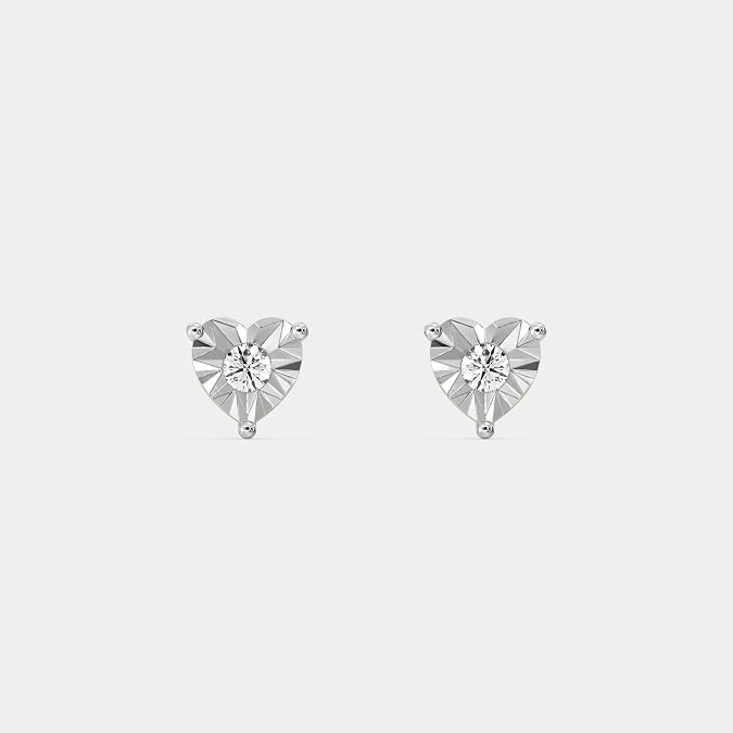 Gilded .05 Cttw Diamond Stud Earrings 14KT Gold Plated Silver heart Miracle Plate