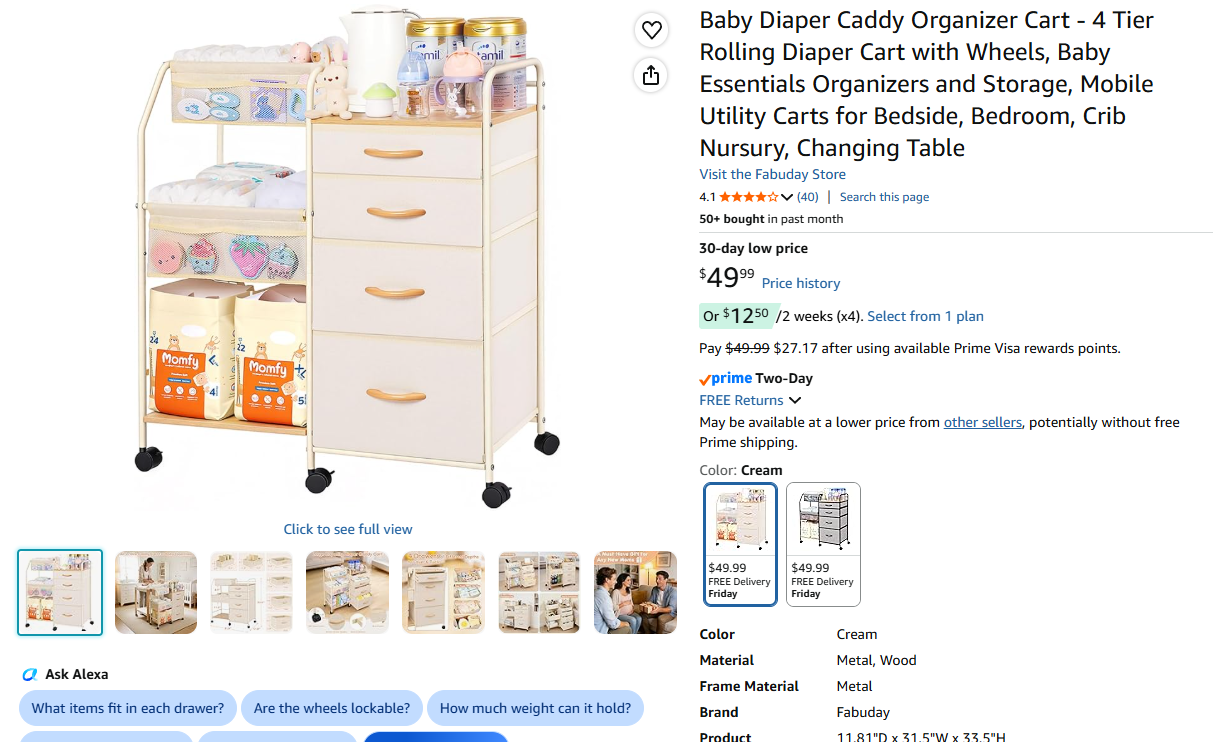 Baby Diaper Caddy Organizer Cart
