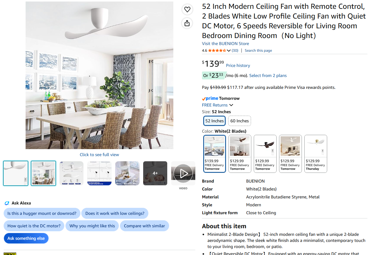 Powerful White Flush Mount Ceiling Fan with Remote