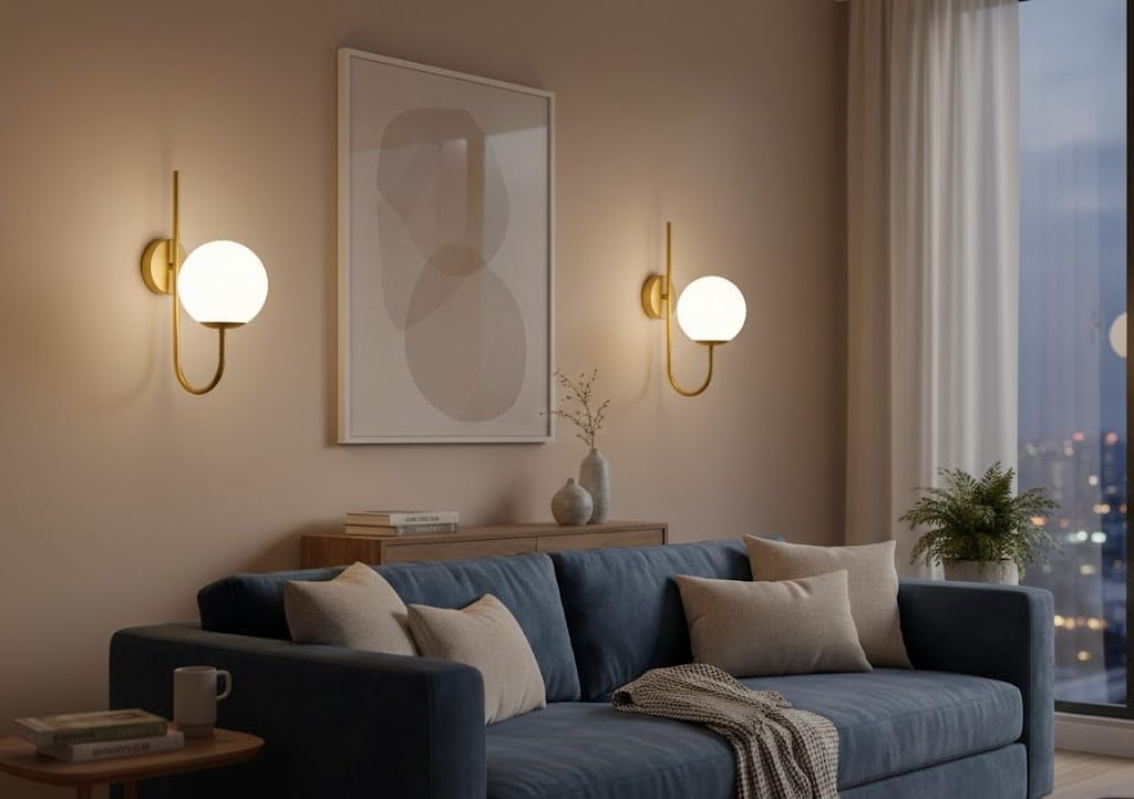 Modern Gold Wall Sconces Set of 2, Gooseneck