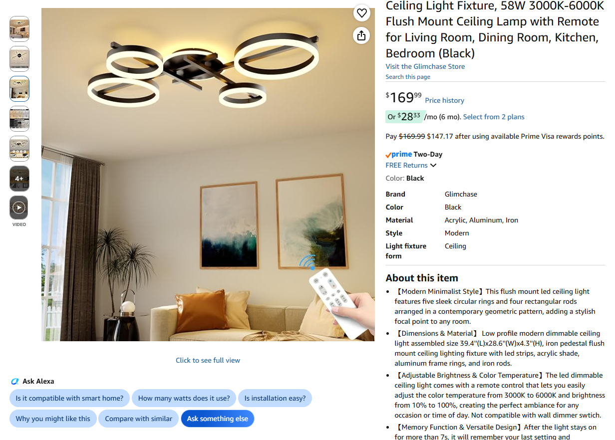 5-Ring LED Dimmable Modern Ceiling Light Fixture