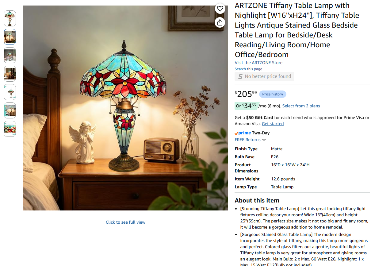 Tiffany Table Lamp with Nightlight