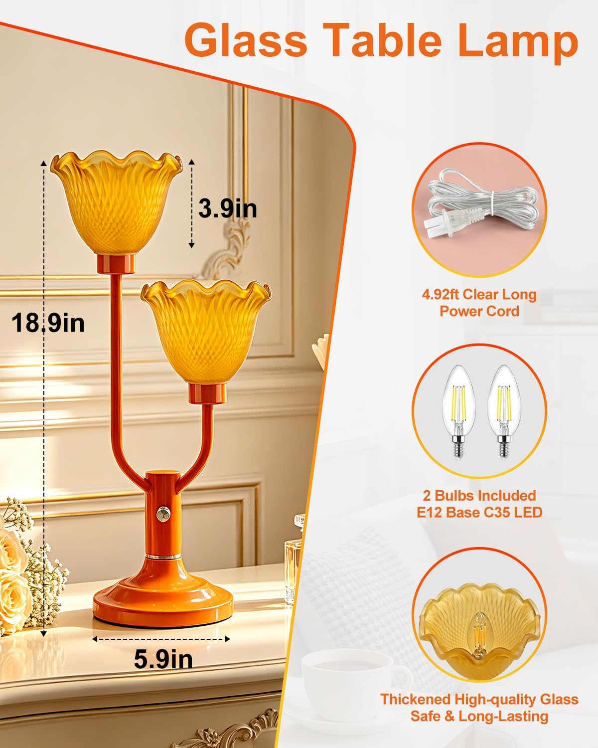 Vintage Flower Table Lamp Lamp 2 Bulbs