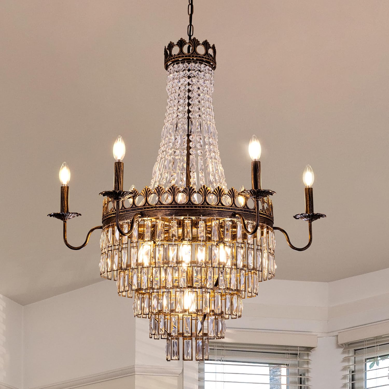 French Empire Crystal Chandelier, 13-Light Bronze