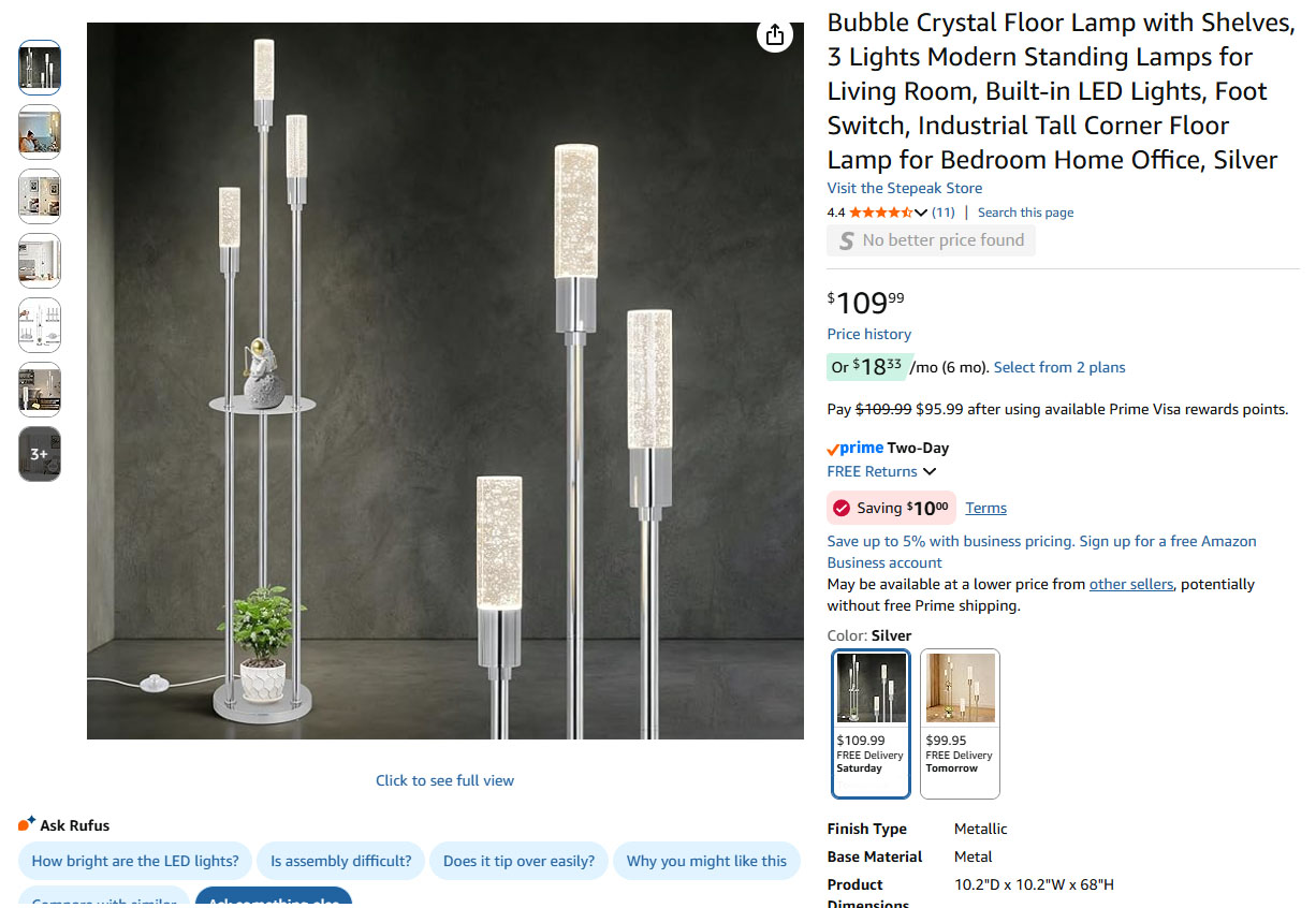 Crystal Floor Lamp with Shelves