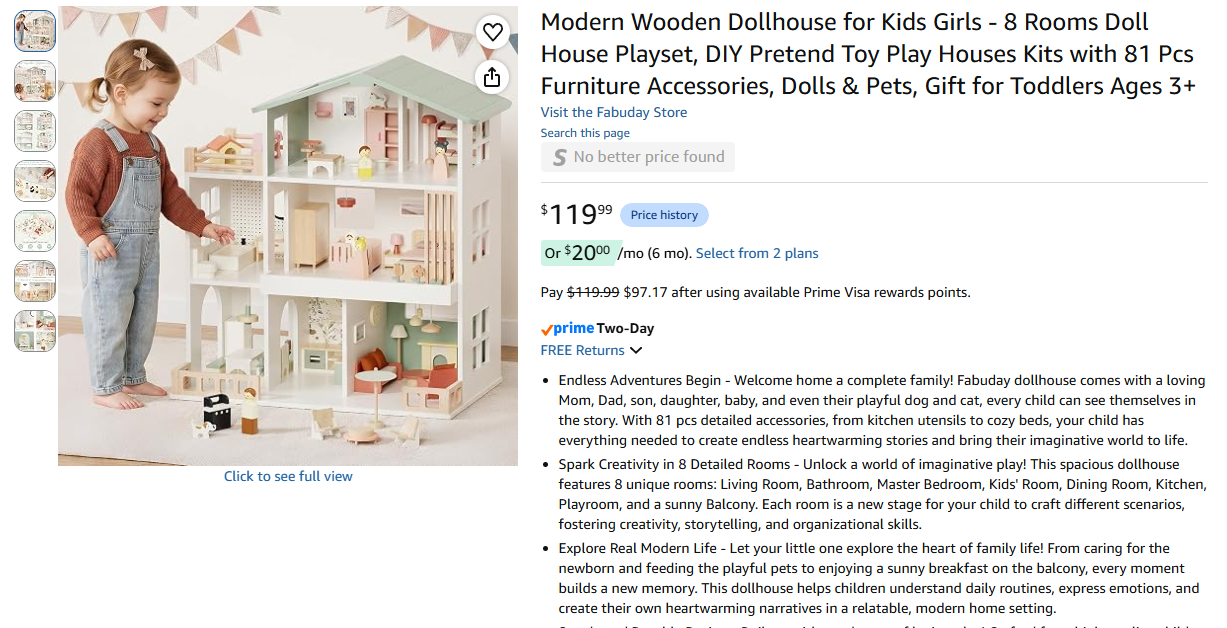 Modern Wooden Dollhouse for Kids