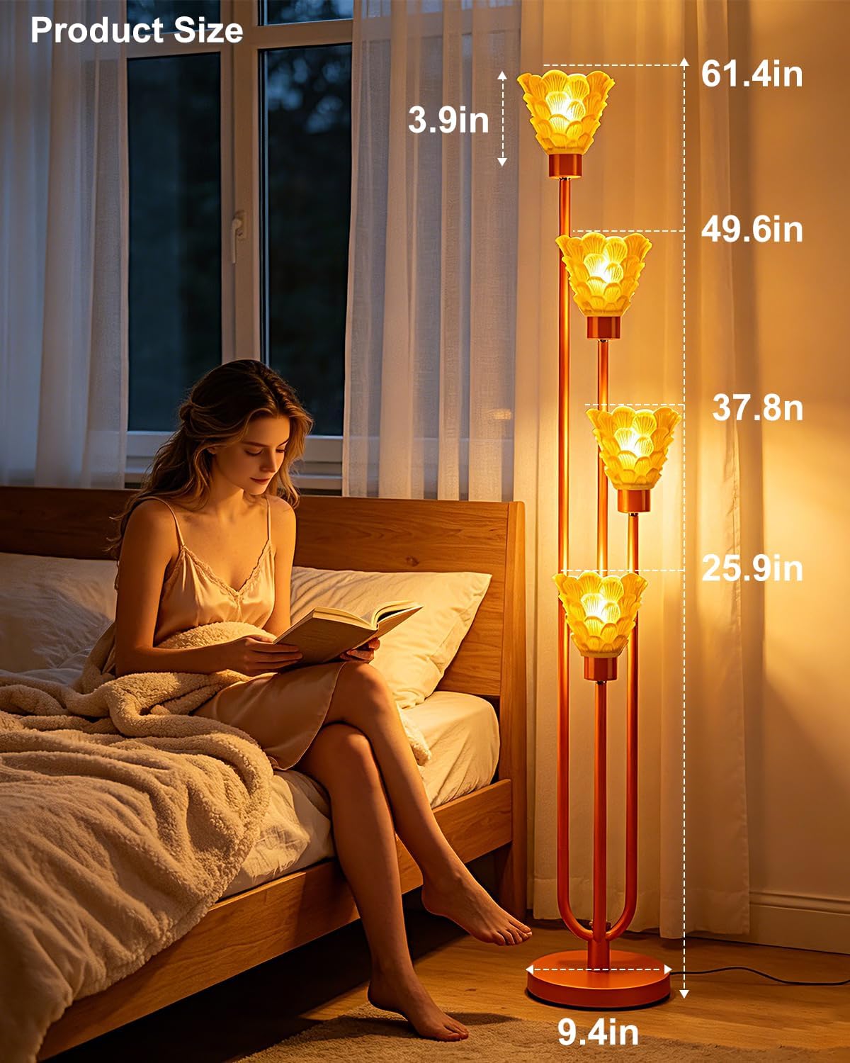 Glass Floor Lamp Dimmable 4-Light