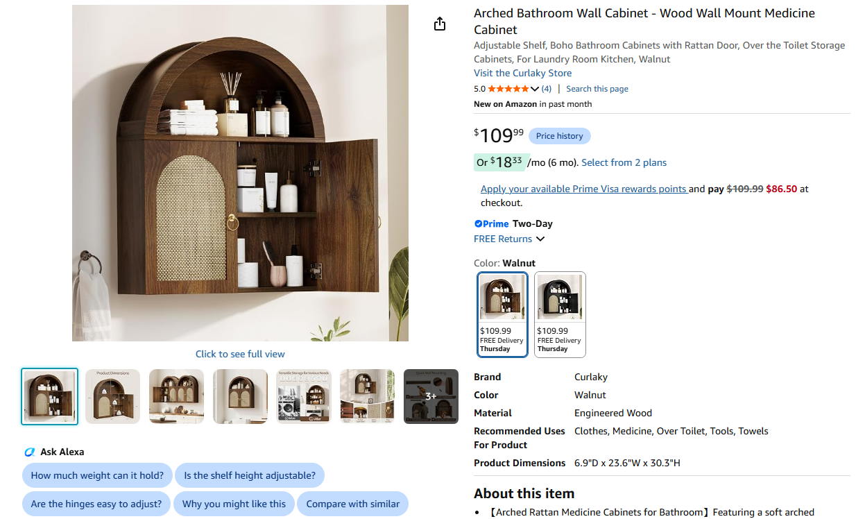 Arched Bathroom Wall Cabinet Walnut