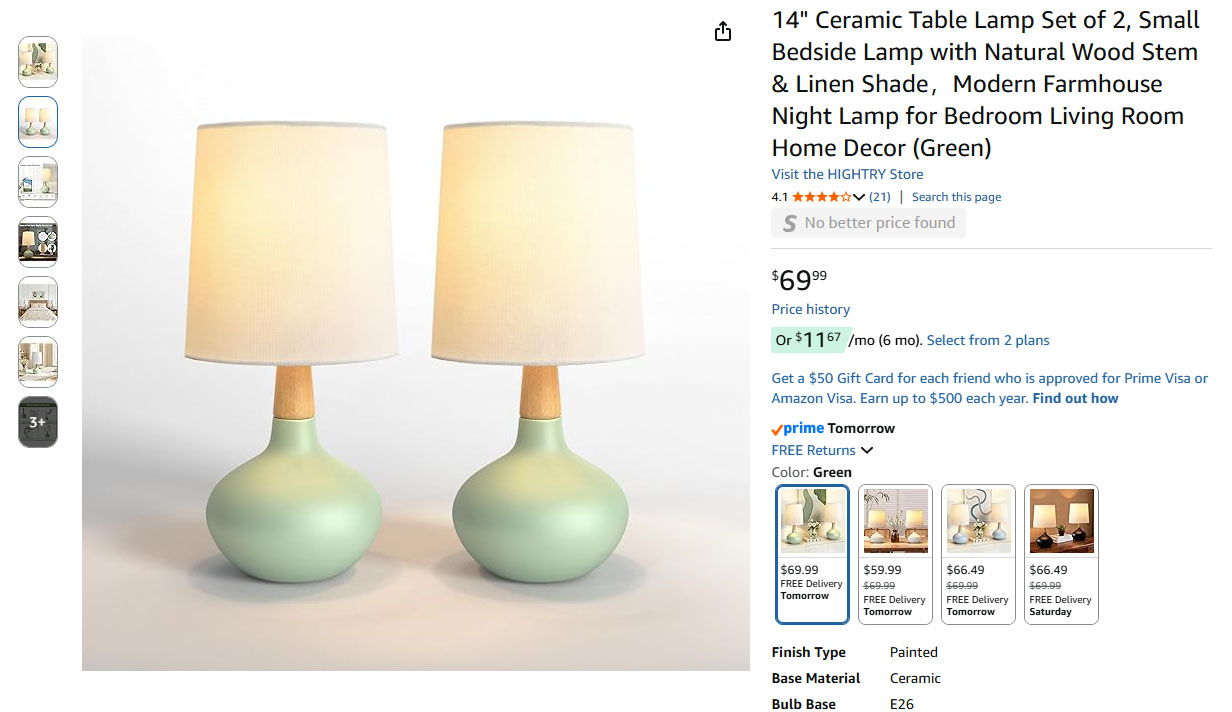 Ceramic Table Lamps Set of 2