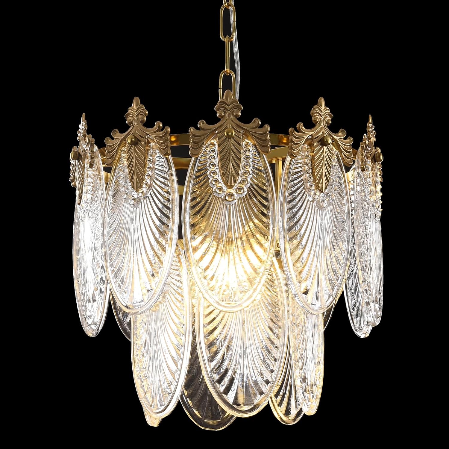 Gold Glass Chandelier, 2-Tier
