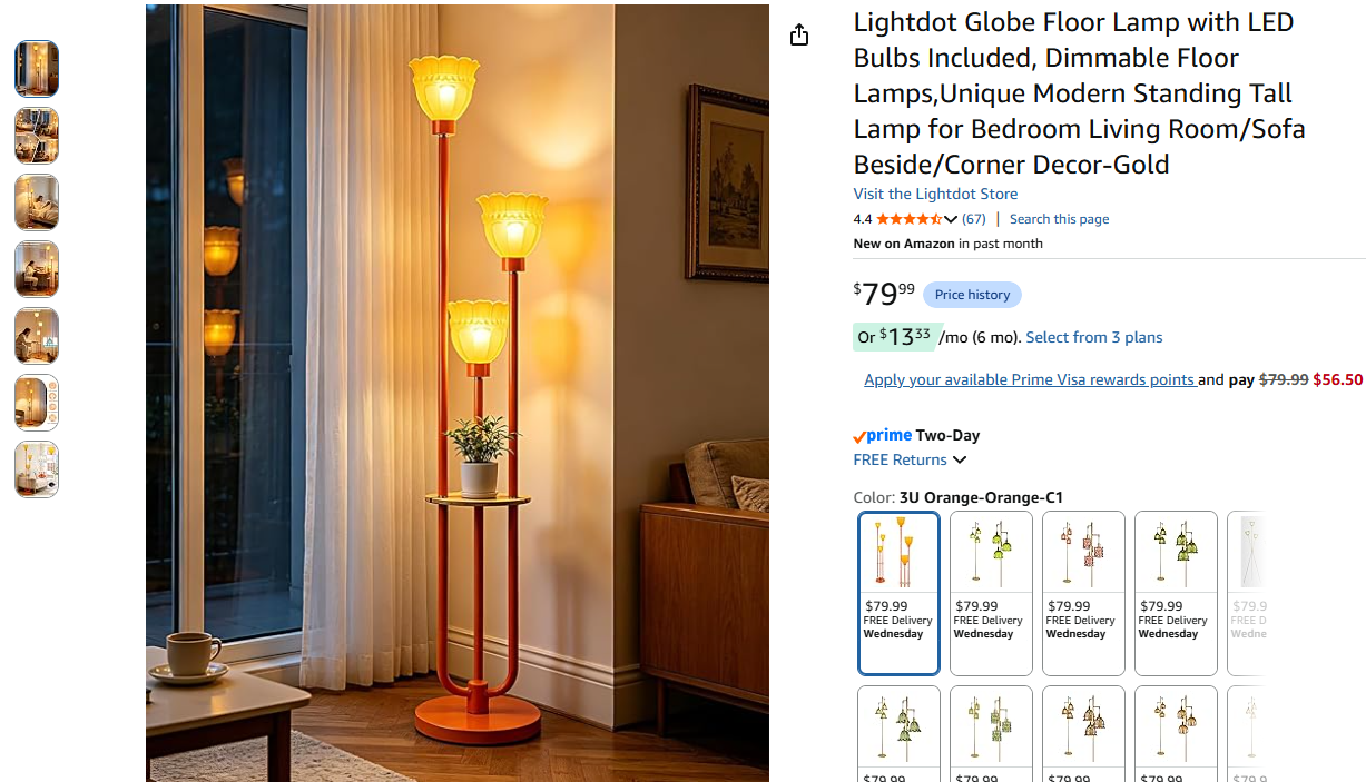 Floor Lamp with Shelf and Bulbs Included, Dimmable