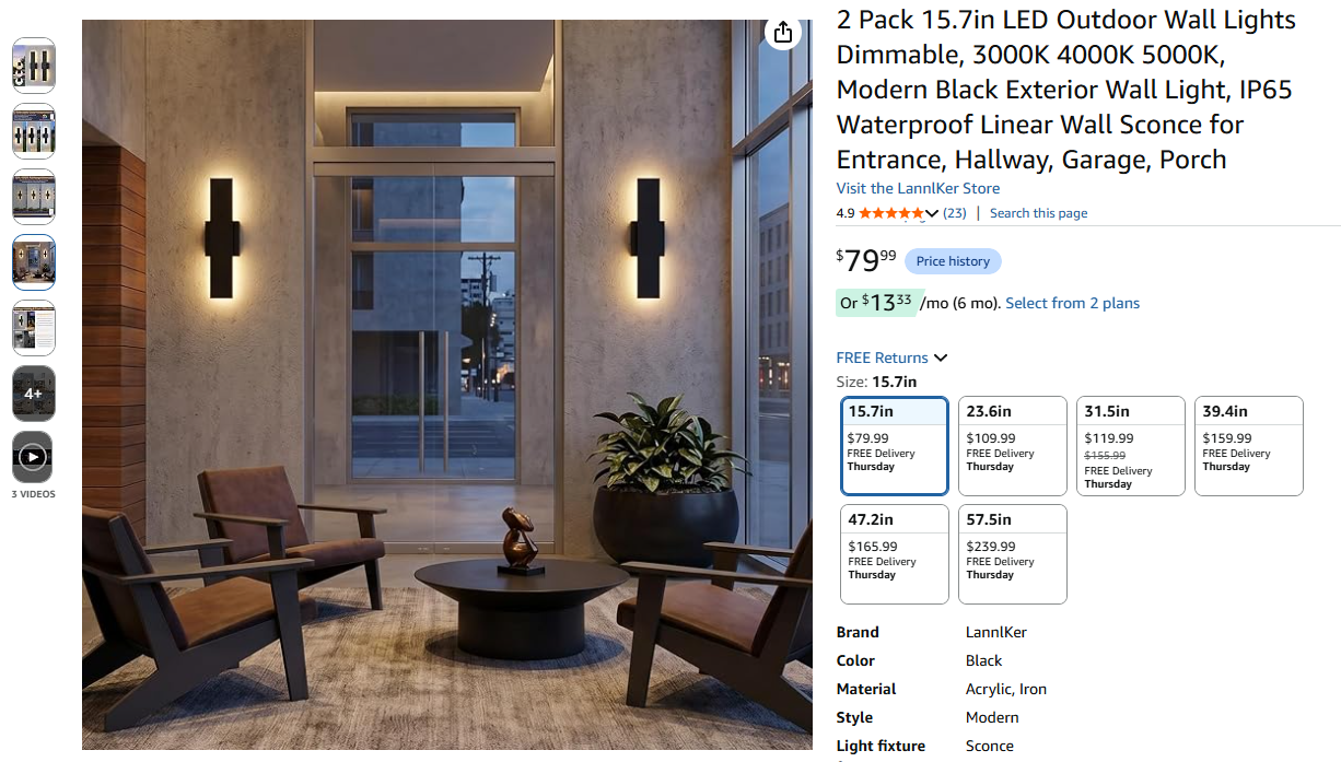 LED Outdoor Wall Lights Dimmable - 2Pack