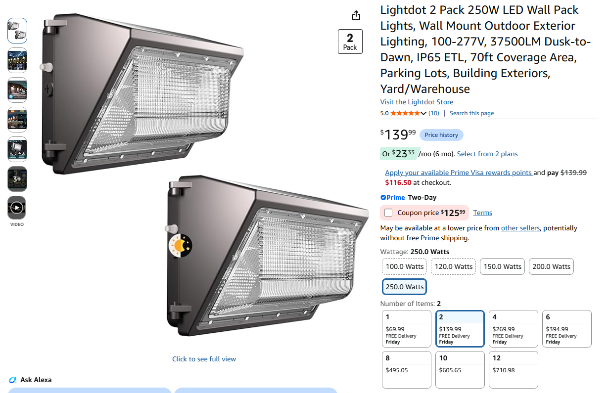 LED Outdoor Wall Lights Dimmable - 2Pack