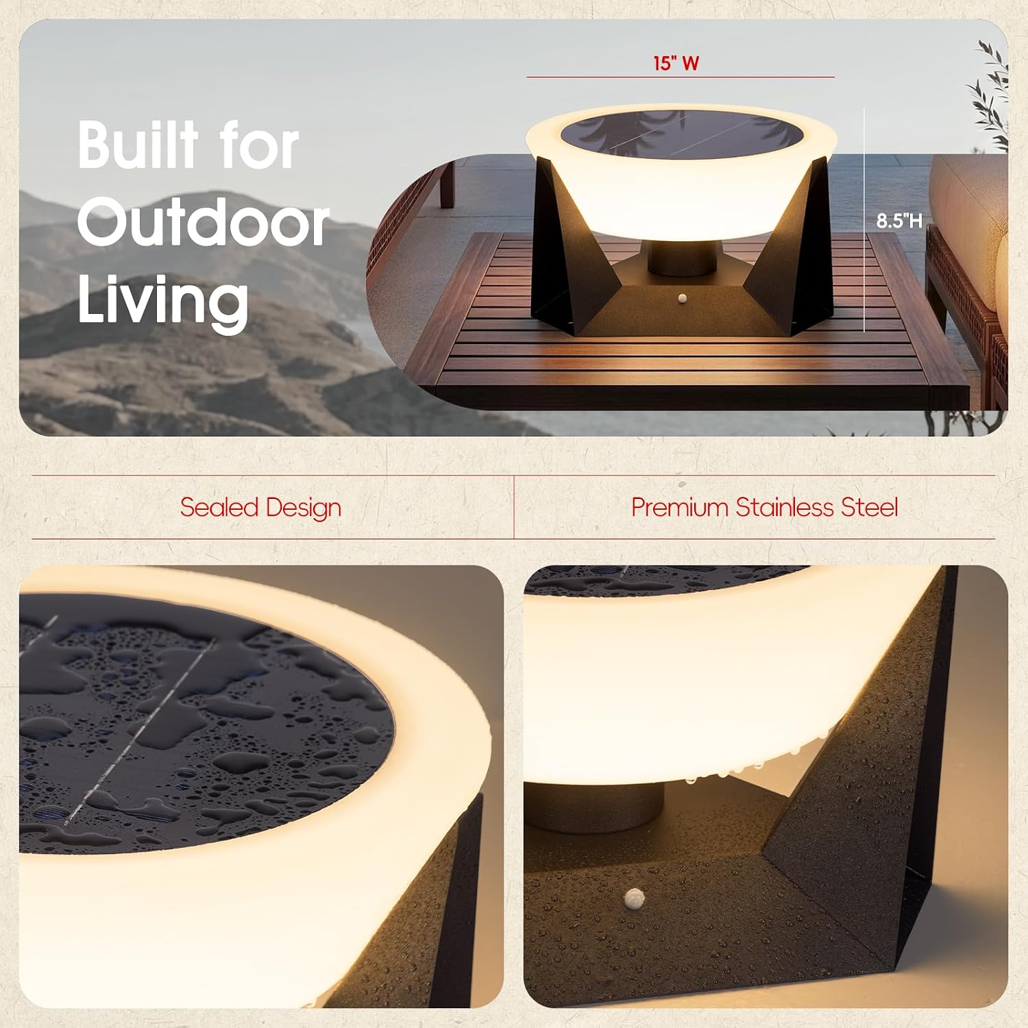 Large Solar Lanterns Outdoor Waterproof, 3000K Round Floor Lamp