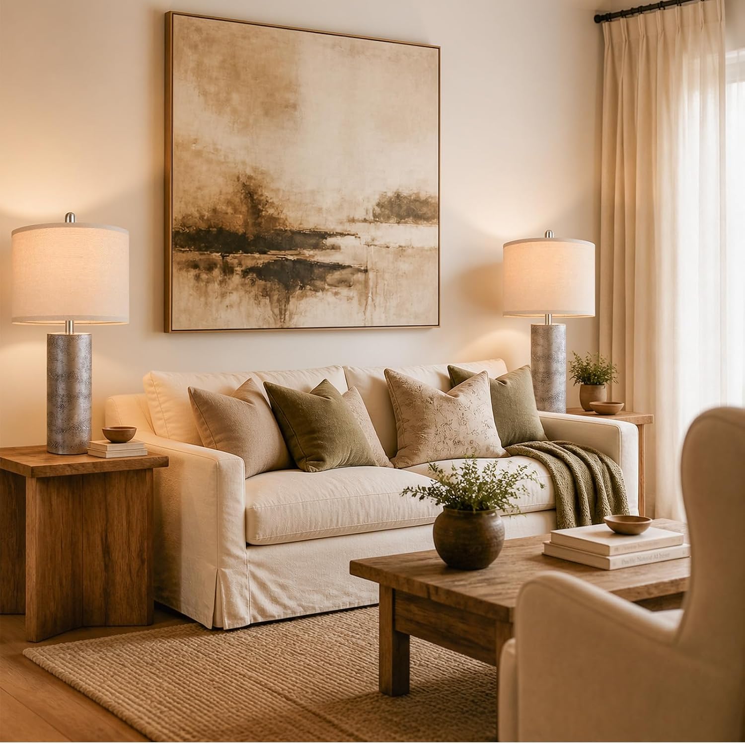 Table Lamps with Stone Look- 2 Set