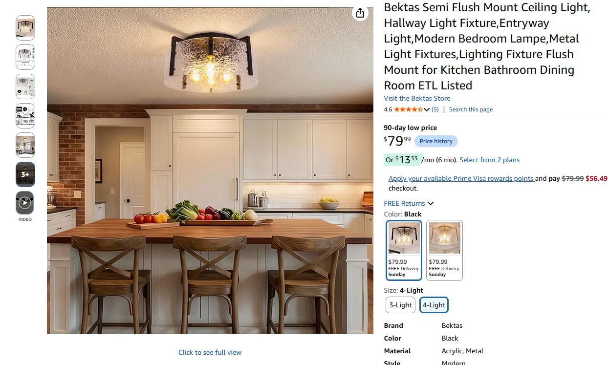 Semi Flush Mount Ceiling Light Fixture - 4-Light