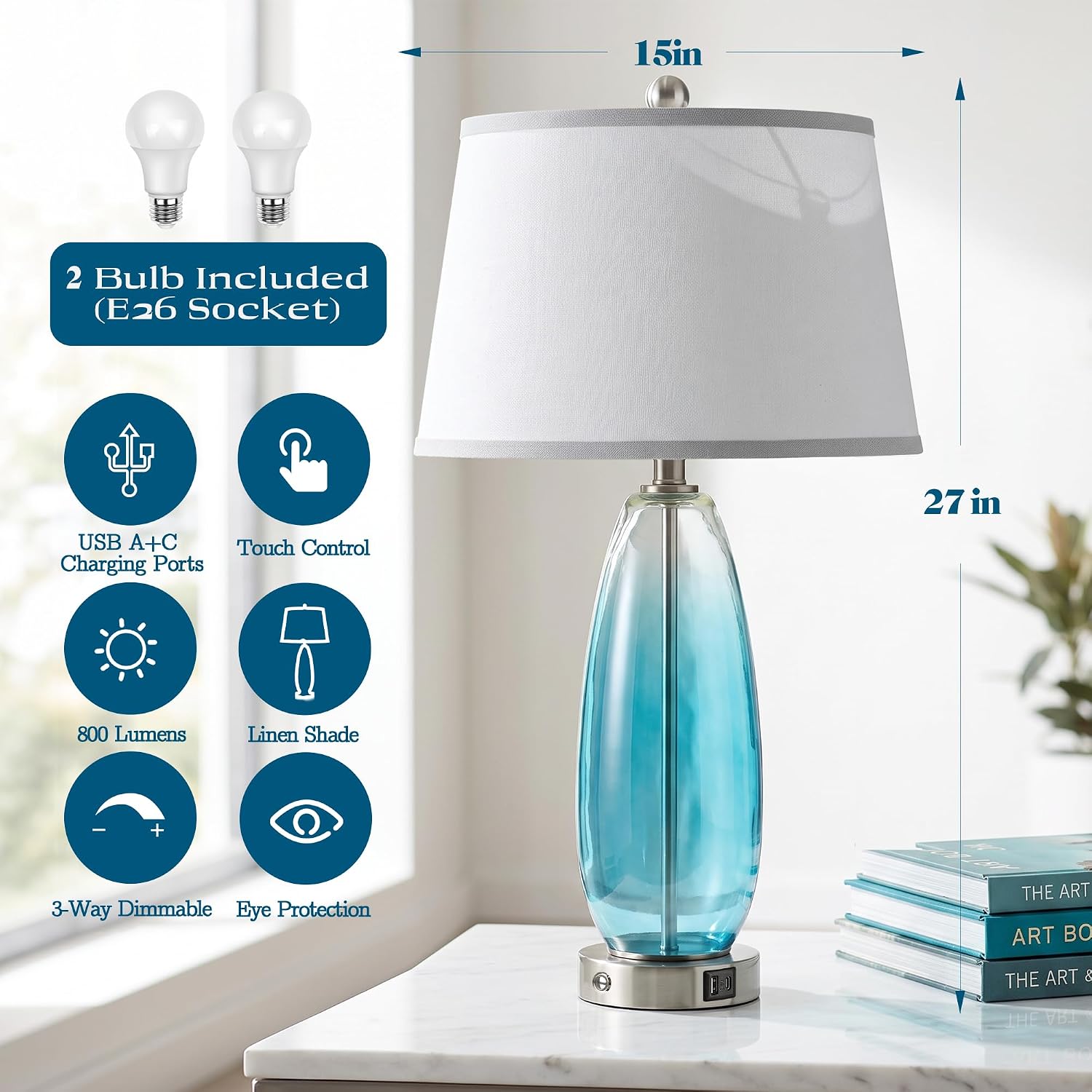 Glass Table Lamps 2 Pack
