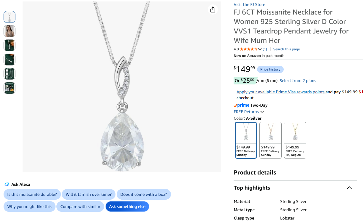 4CT Moissanite Necklace for Women 925 Sterling Silver D Color VVS1 Moissanite Pendant