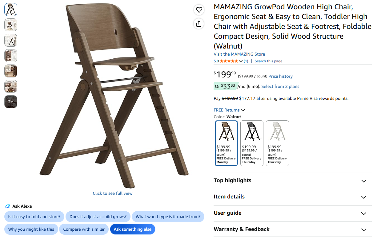 Wooden High Chair, Solid Wood