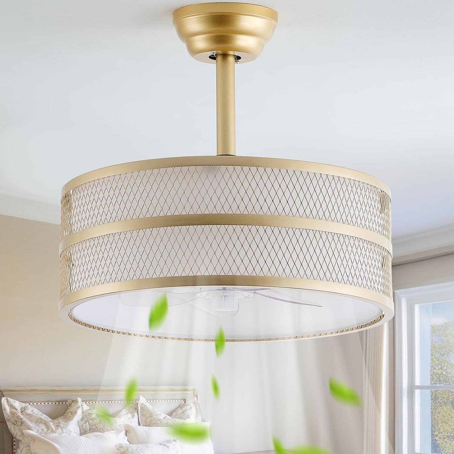 Gold Drum Ceiling Fan with Light Remote Control,