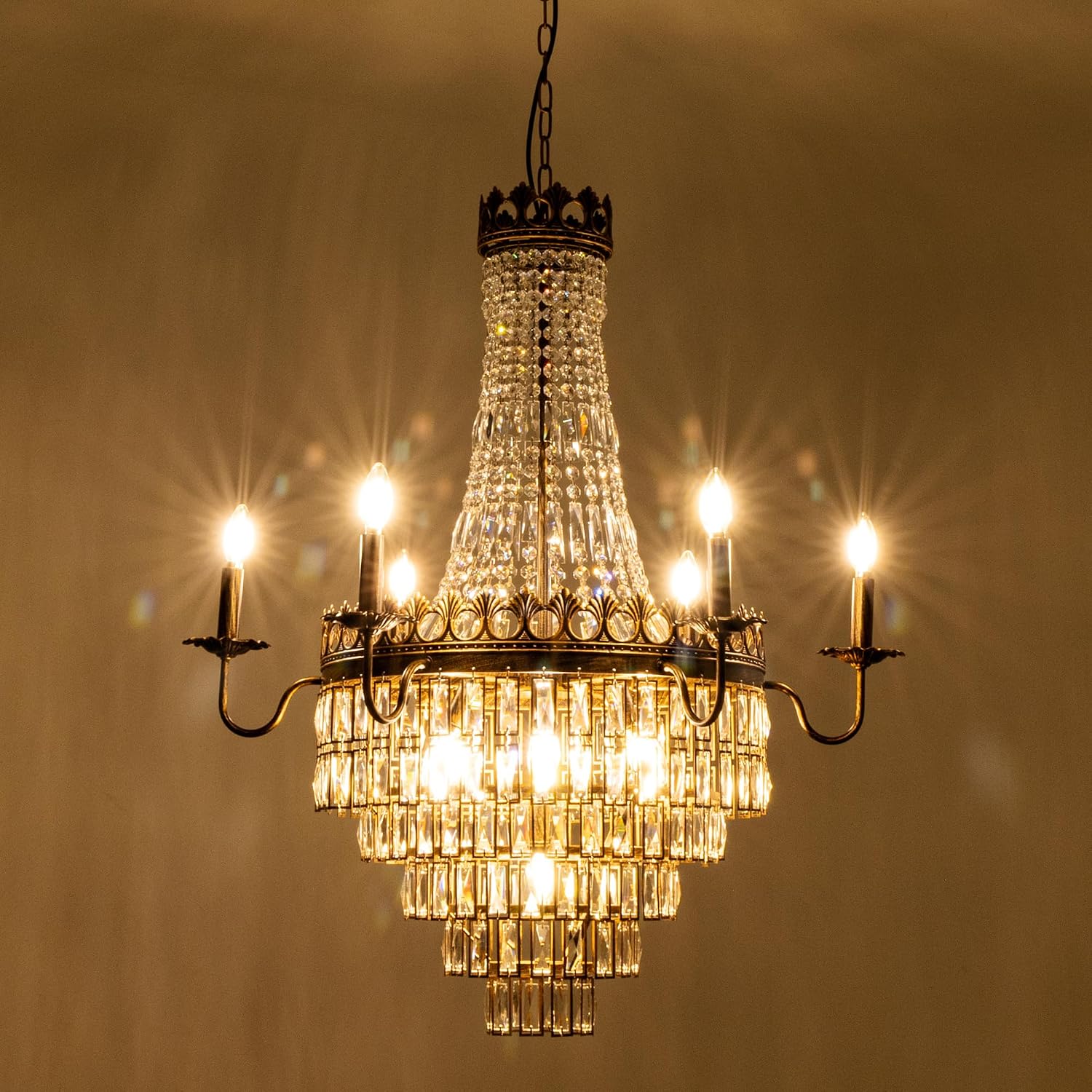 French Empire Crystal Chandelier, 13-Light Bronze