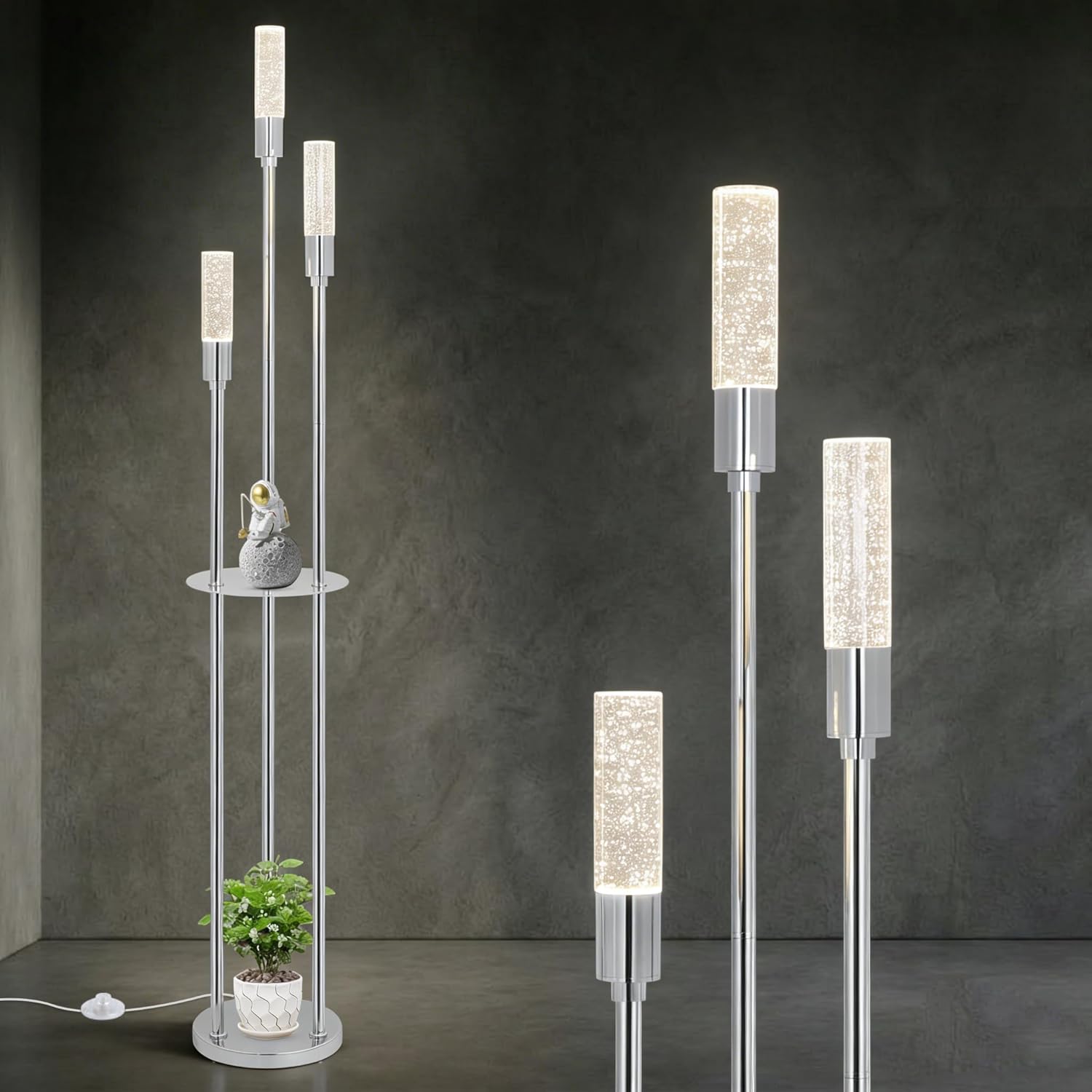 Bubble Crystal Floor Lamp with Shelves,