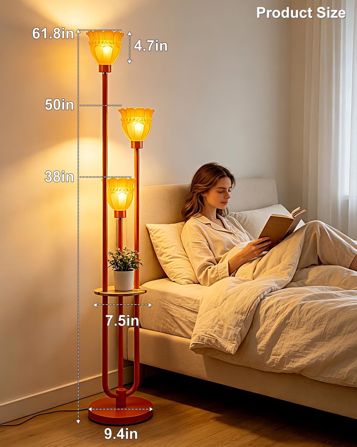 Floor Lamp with Shelf and Bulbs Included, Dimmable