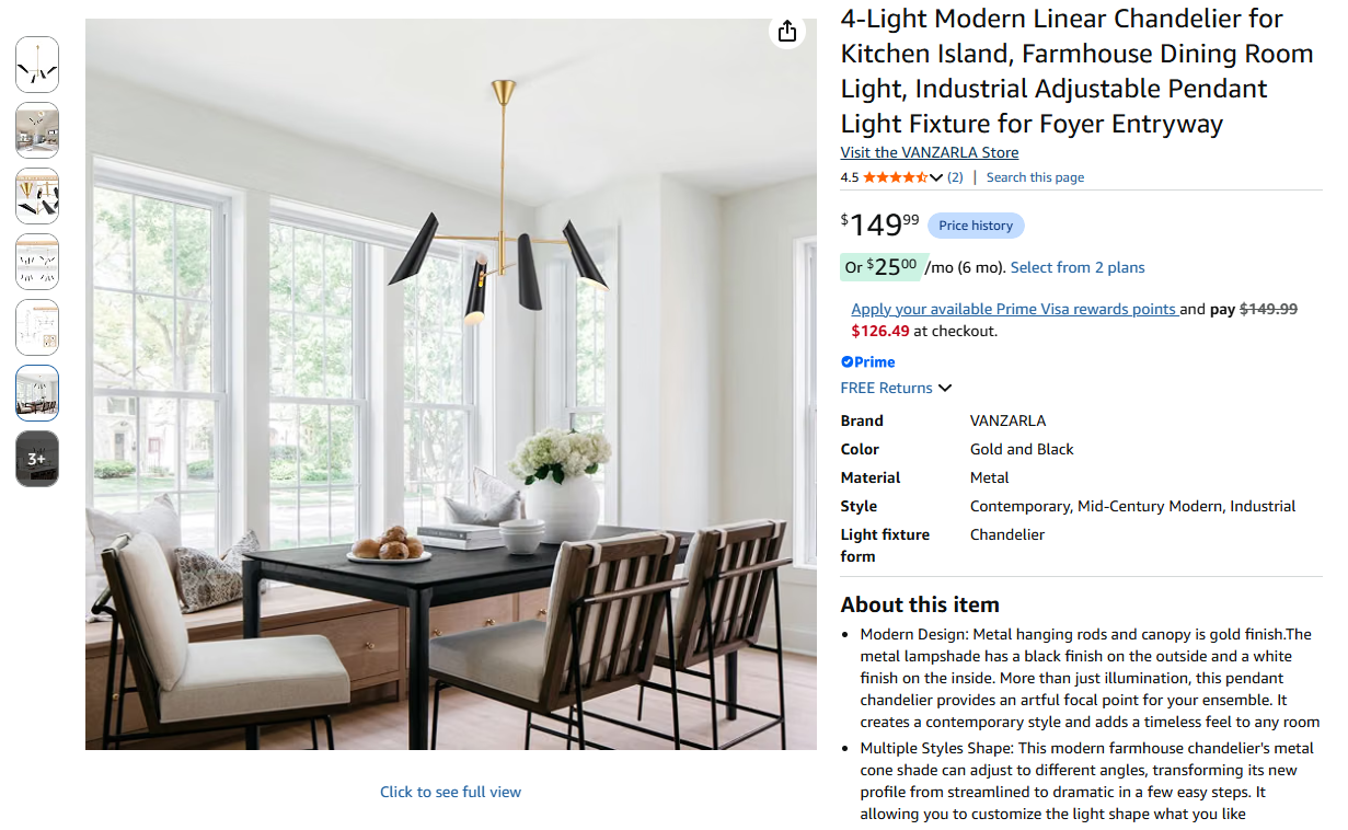 4-Light Modern Linear Chandelier
