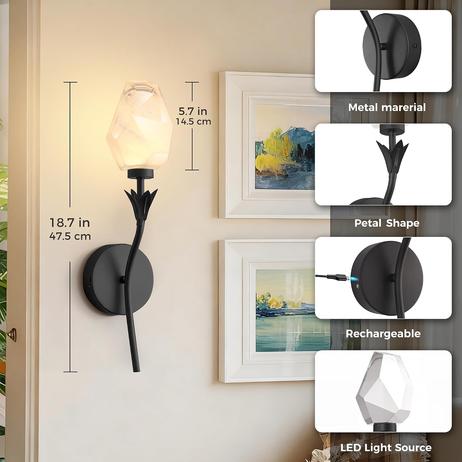LED Battery Operated Wall Sconces Set of 2 , with Remote