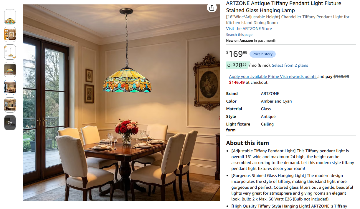 Antique Tiffany Pendant Light Fixture Stained Glass