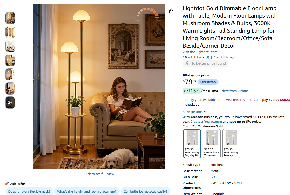 Gold Dimmable Floor Lamp with Table,
