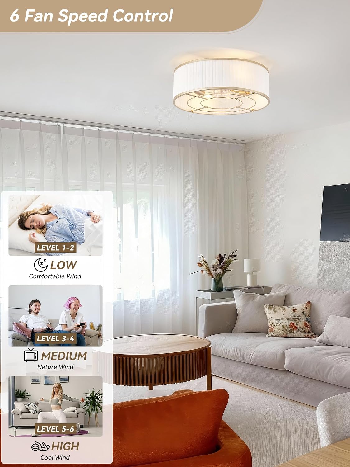 Ceiling Fan with Light Flush Mount,