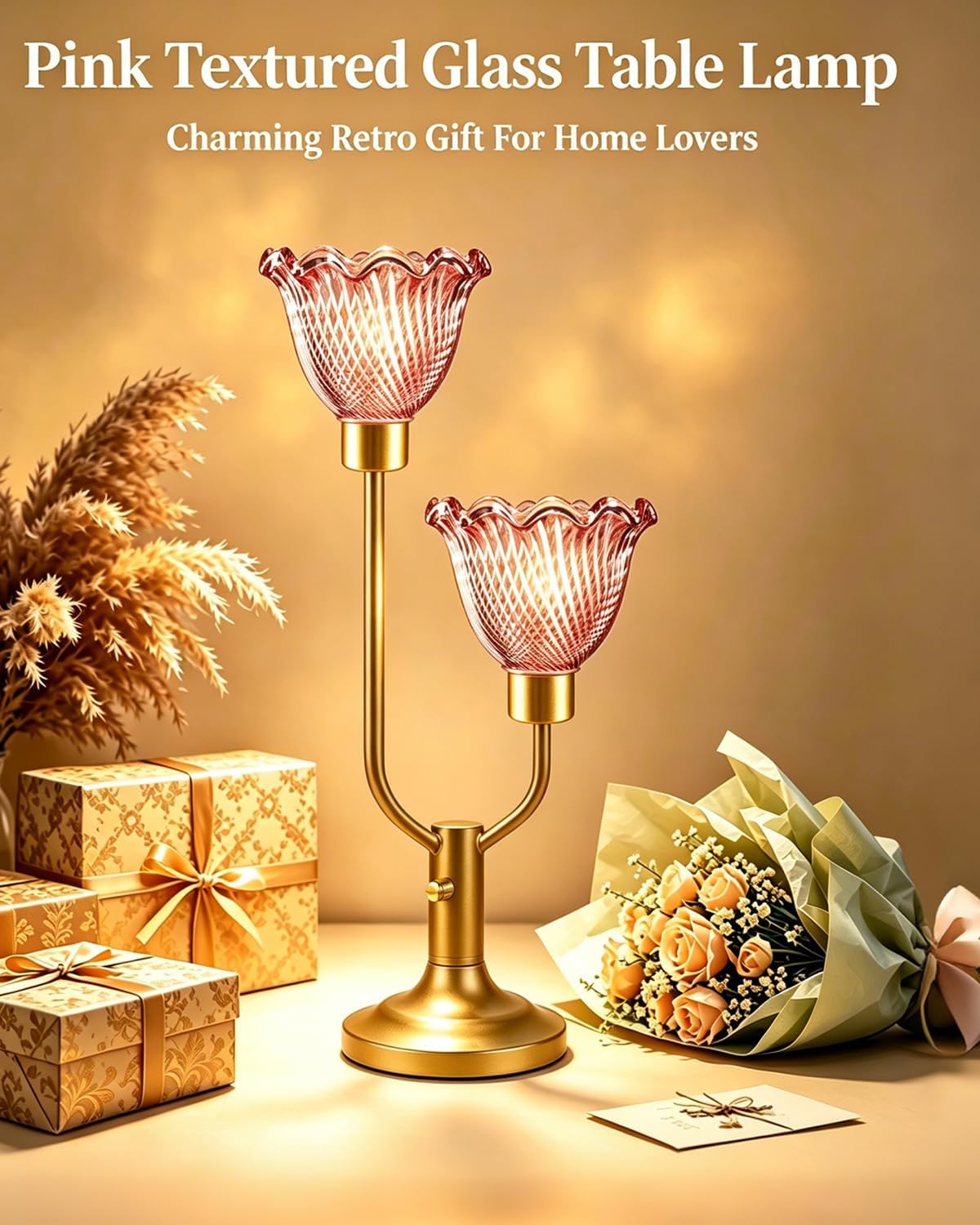 Vintage Brass Glass Table Lamp