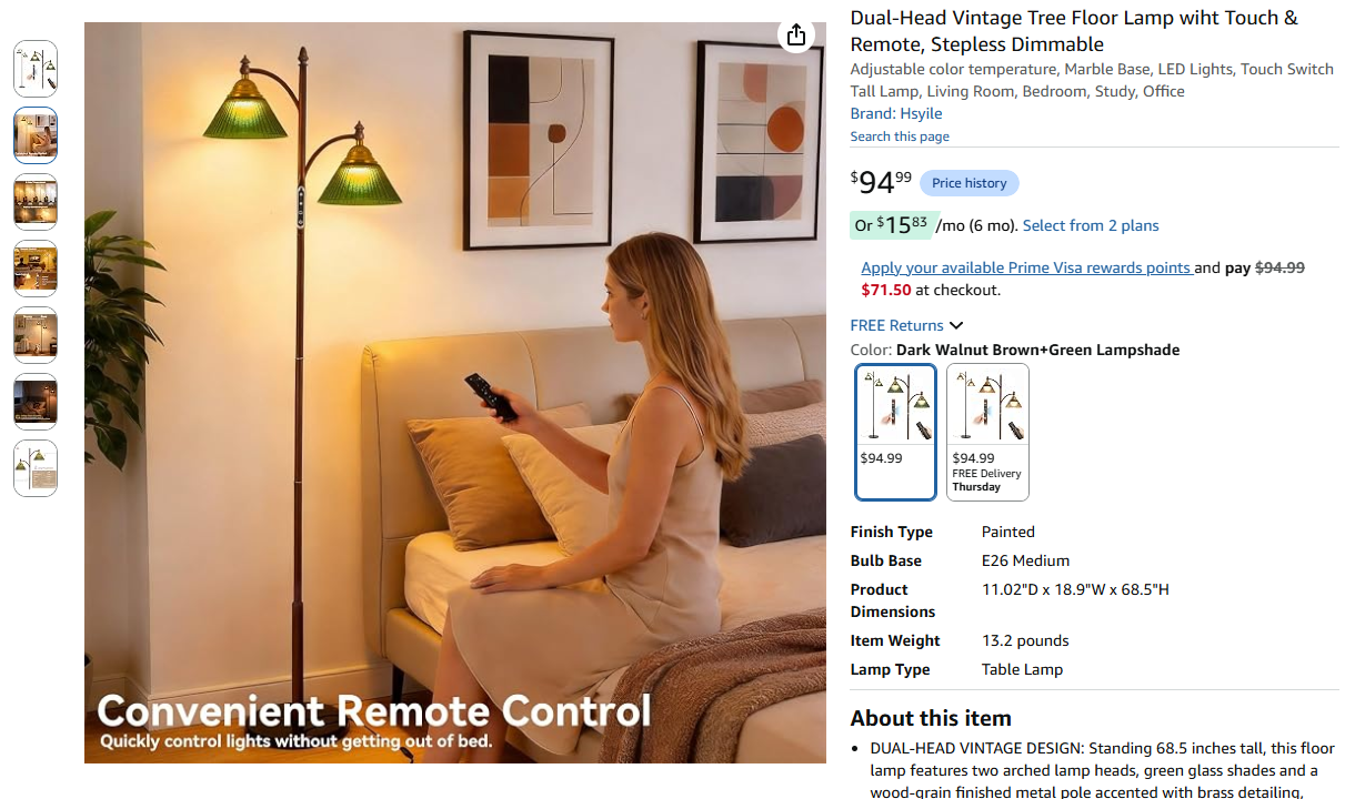 Dual-Head Vintage Tree Floor Lamp with Touch & Remote,