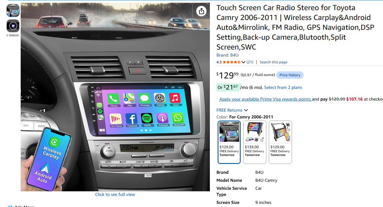 Smart Car Stereo Toyota Camry