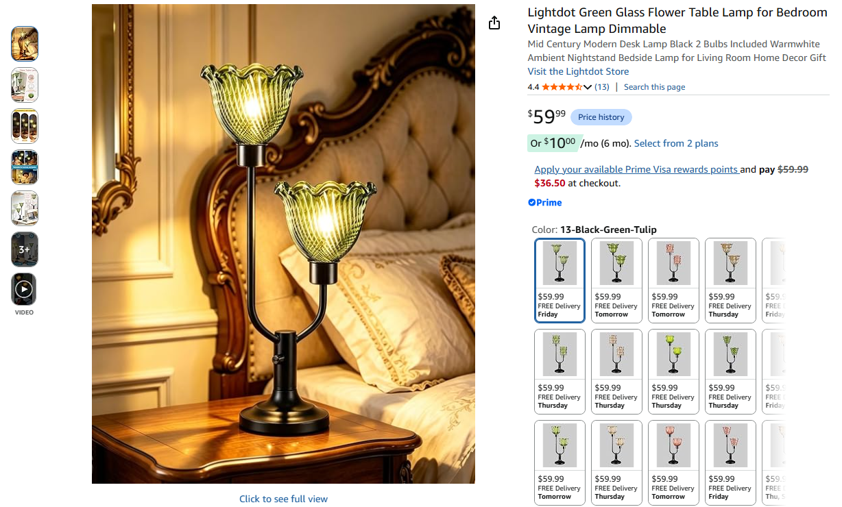 Mid Century Modern Table Lamp Vintage 2-Lights
