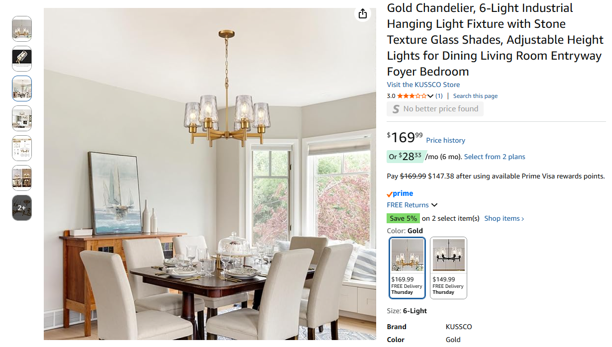 Gold Chandelier, 6-Light