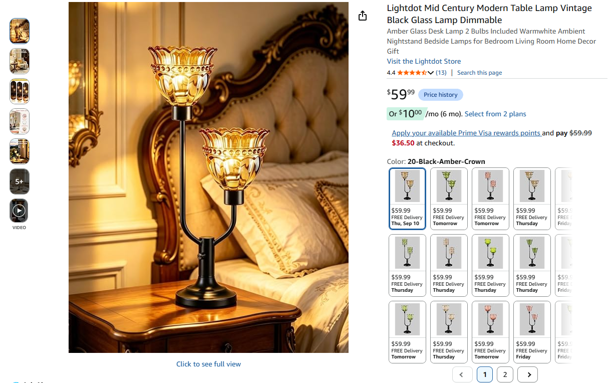 Mid Century Modern Table Lamp Vintage 2-Lights