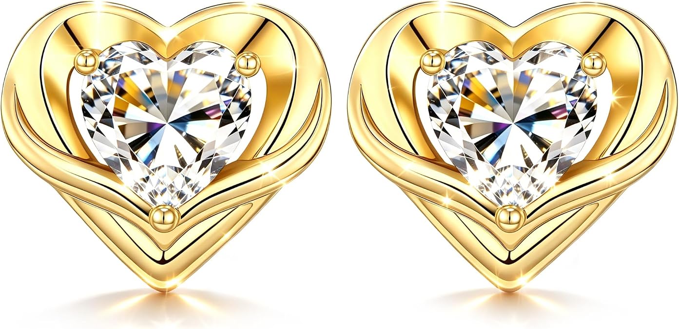 Gold 18k Heart Moissanite Stud Earrings