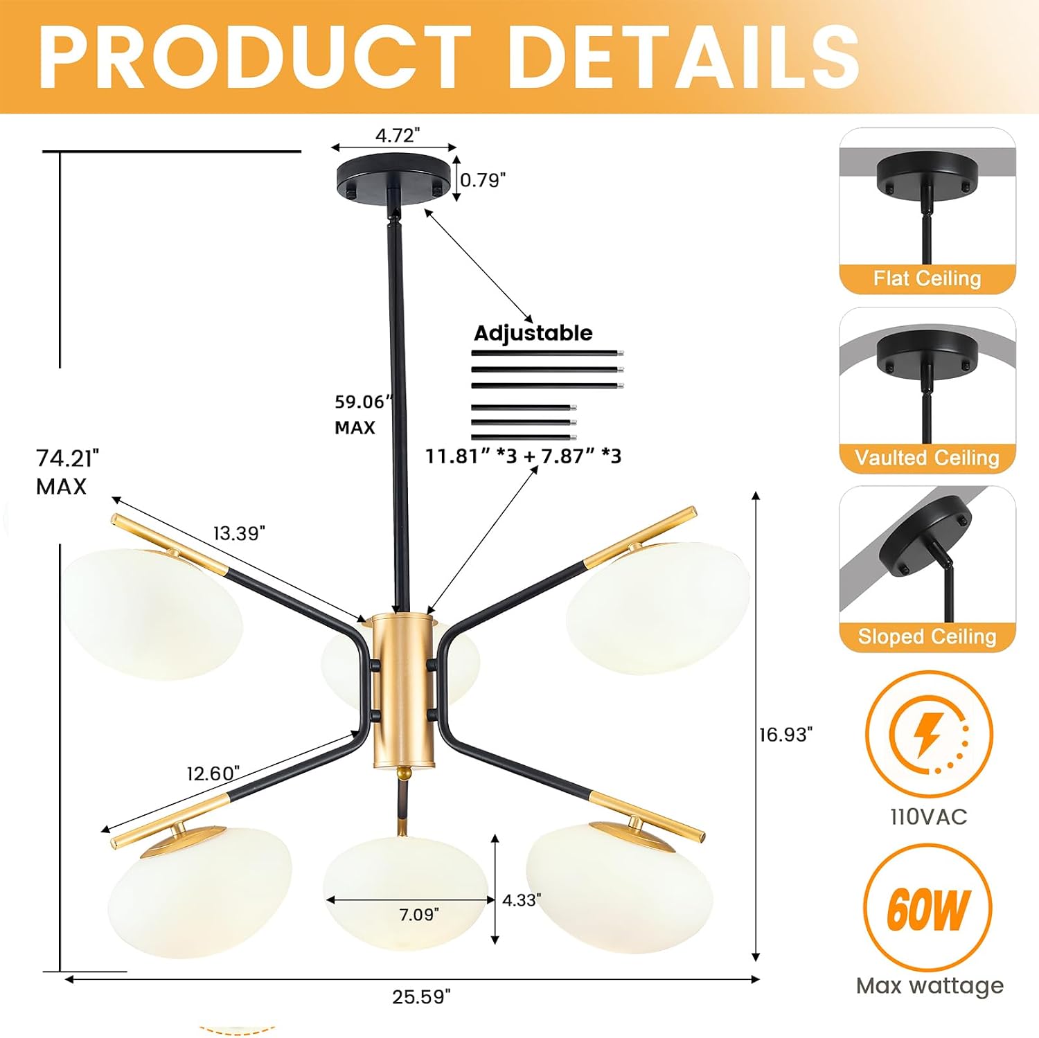 Modern Sputnik Chandelier,