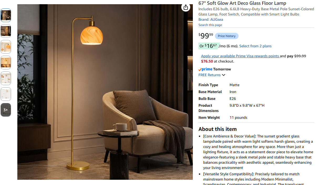 Soft Glow Art Deco Glass Floor Lamp