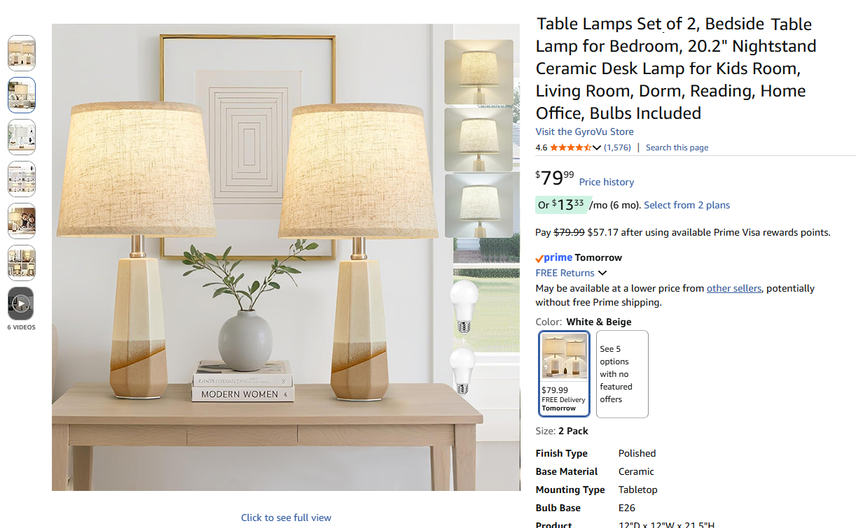 Table lamp set of two,