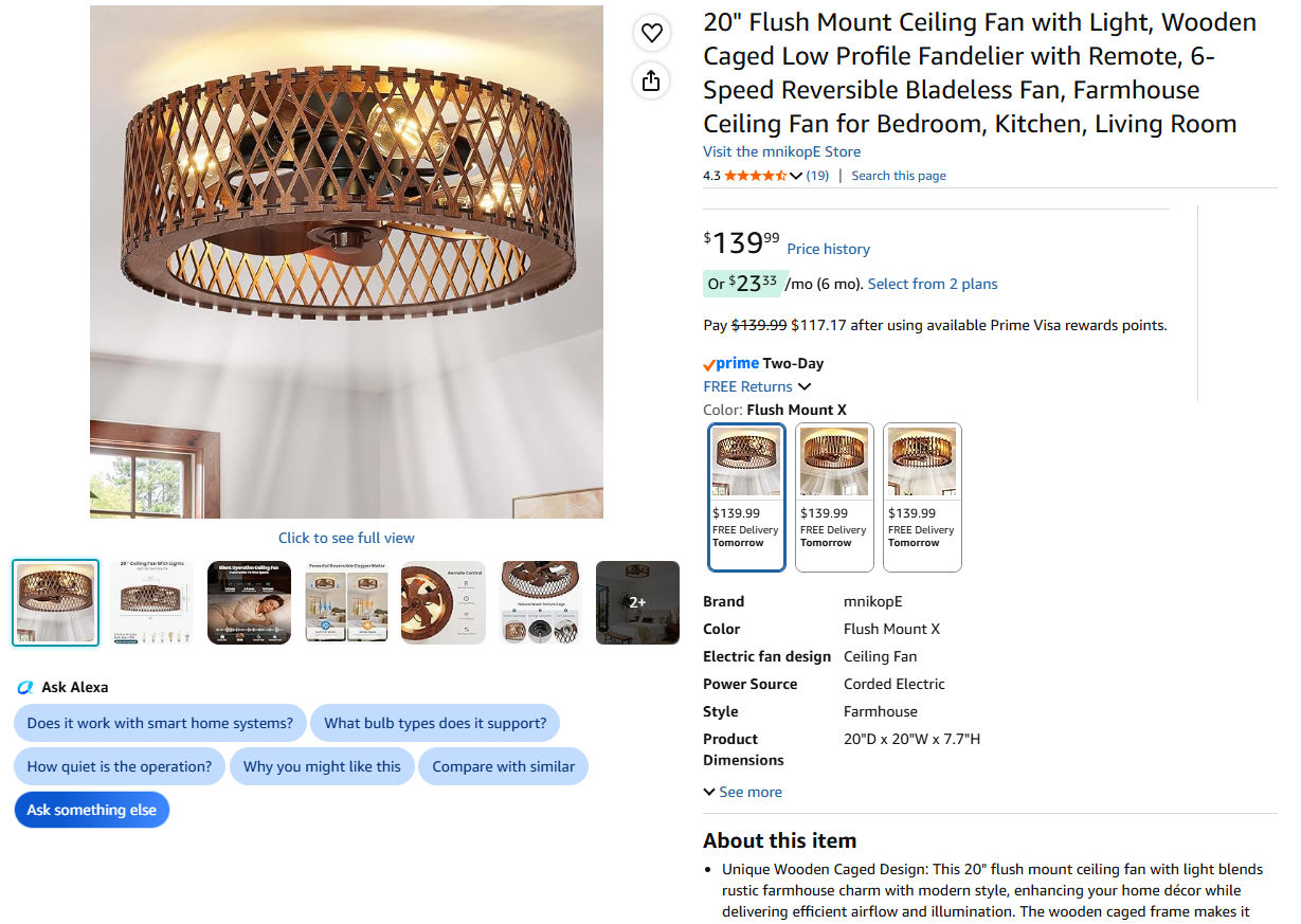 Ceiling Fans with Light, 6 Speeds