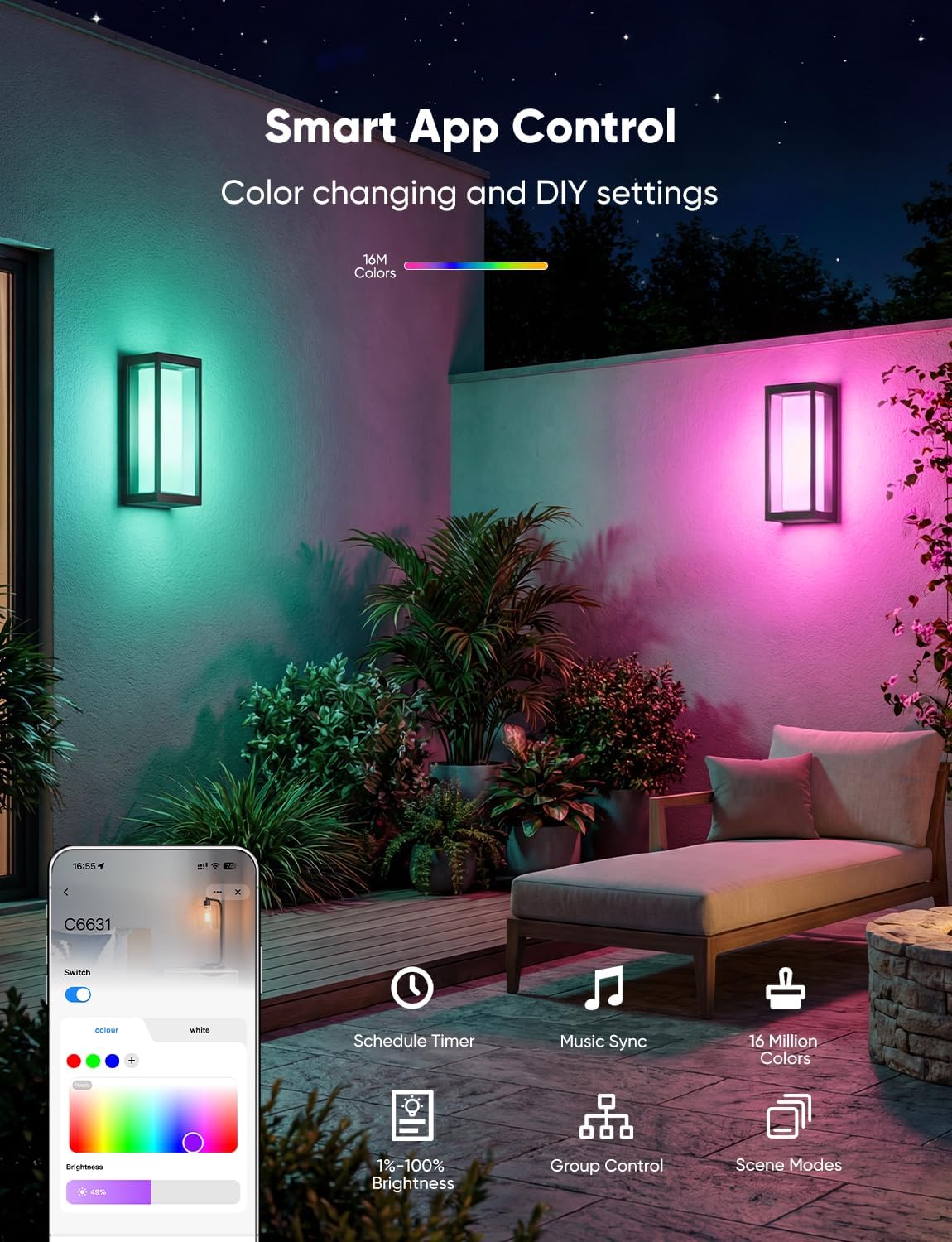 Smart Outdoor Wall Lights, 2 Pack